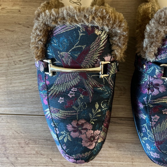 SAM EDELMAN Danica Tapestry Horsebit Fur-Lined Slip On Mule Loafer Flats Size 11 - Picture 5 of 14